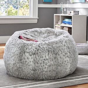 Pottery Barn Teen Large Gray Leopard Faux Fur Bean Bag Chair Slipcover Only